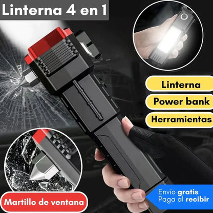 Linterna Martillo Multifuncional 4 En 1 Recargable